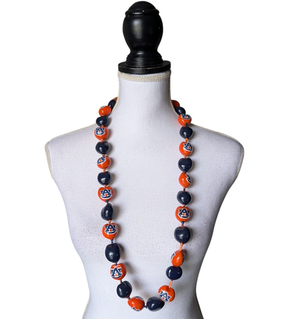 Auburn Tigers Kukui Nut Lei Necklace Orange Navy Blue Auburn University